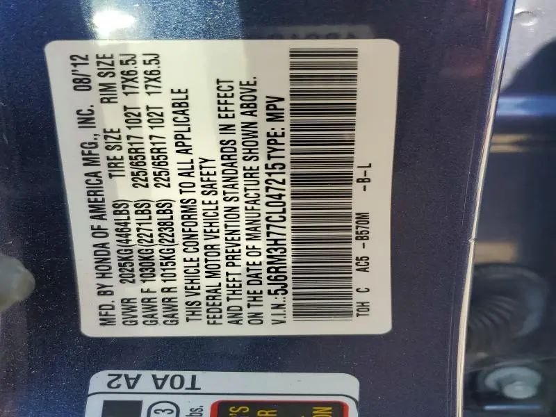 2012 HONDA CR-V EXL  