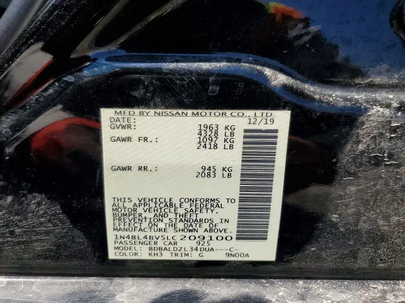 2020 NISSAN ALTIMA S  