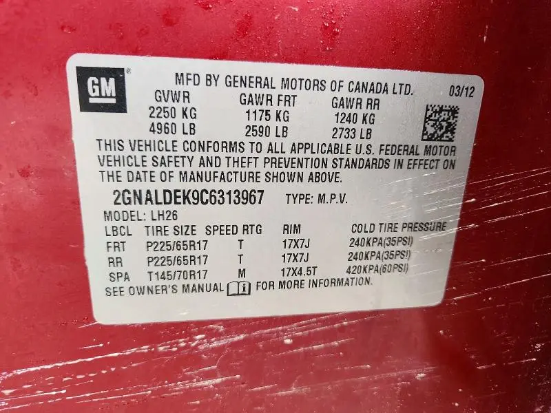 2012 CHEVROLET EQUINOX LT  