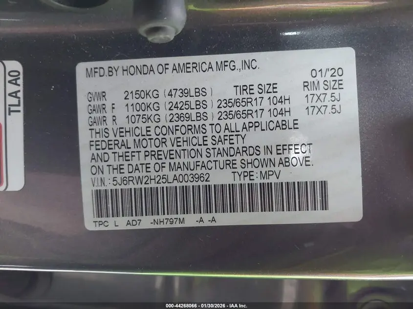 2020 HONDA CR-V AWD LX