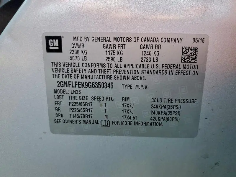 2016 CHEVROLET EQUINOX LT  