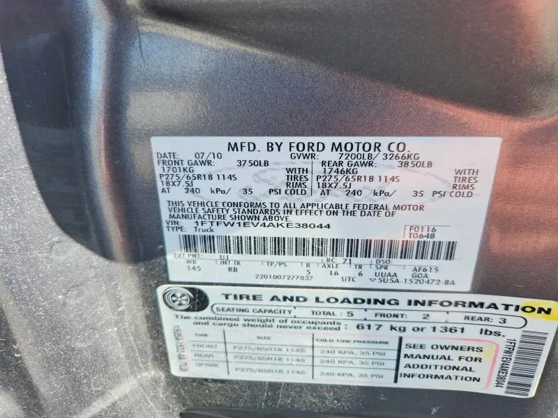 2010 FORD F150 SUPERCREW  