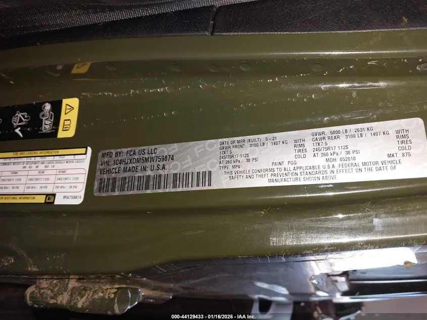 2021 JEEP WRANGLER UNLIMITED SPORT S 4X4