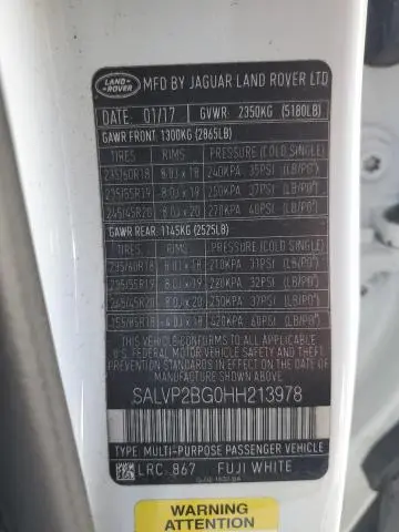 2017 LAND ROVER RANGE ROVER EVOQUE SE  