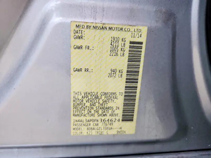2015 NISSAN ALTIMA 2.5 S  