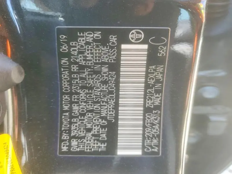 2020 TOYOTA COROLLA LE  