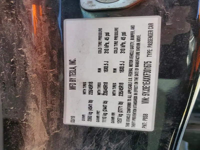 2019 TESLA MODEL 3   