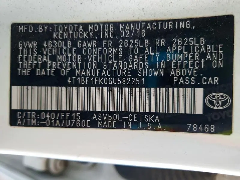 2016 TOYOTA CAMRY SE  
