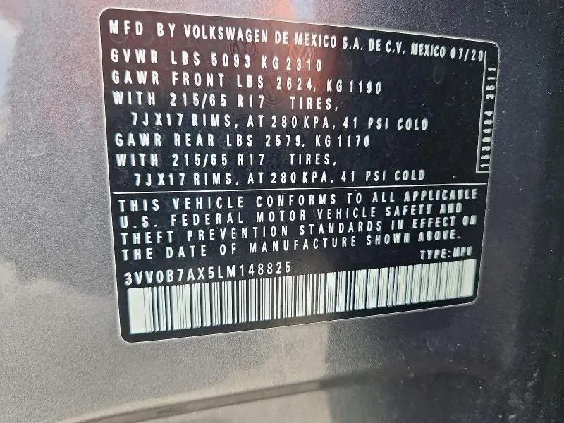 2020 VOLKSWAGEN TIGUAN S  