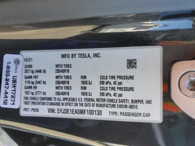 2021 TESLA MODEL 3