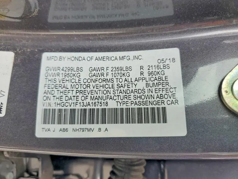 2018 HONDA ACCORD LX  