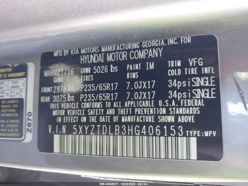 2017 HYUNDAI SANTA FE SPORT 2.4L