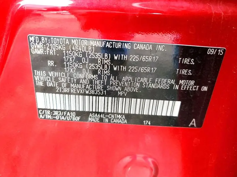 2015 TOYOTA RAV4 XLE  