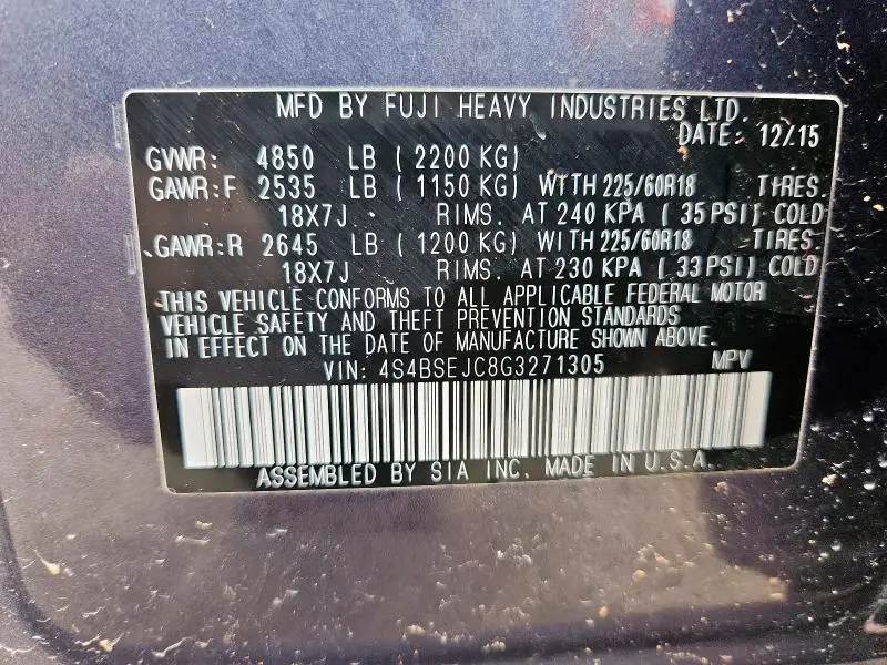2016 SUBARU OUTBACK 3.6R LIMITED  