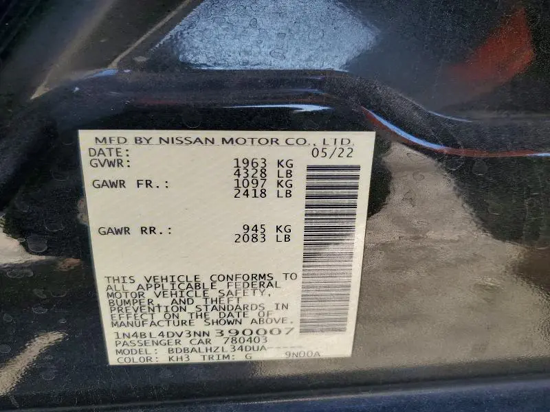 2022 NISSAN ALTIMA SV  