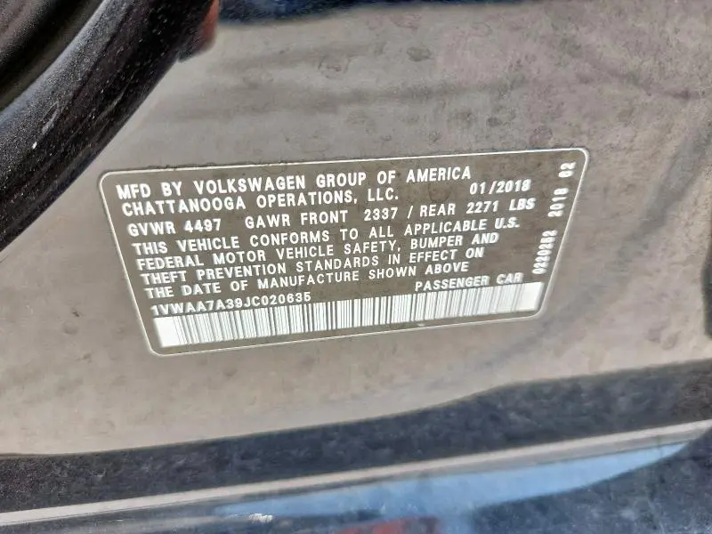 2018 VOLKSWAGEN PASSAT S  