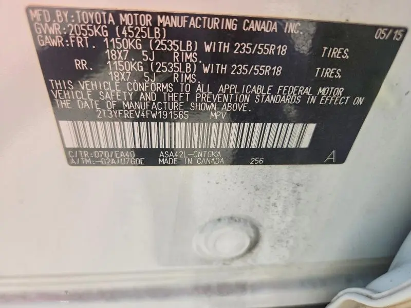 2015 TOYOTA RAV4 LIMITED  
