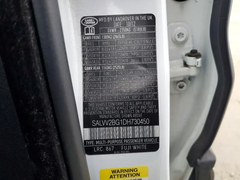 2013 LAND ROVER RANGE ROVER EVOQUE PRESTIGE PREMIUM  