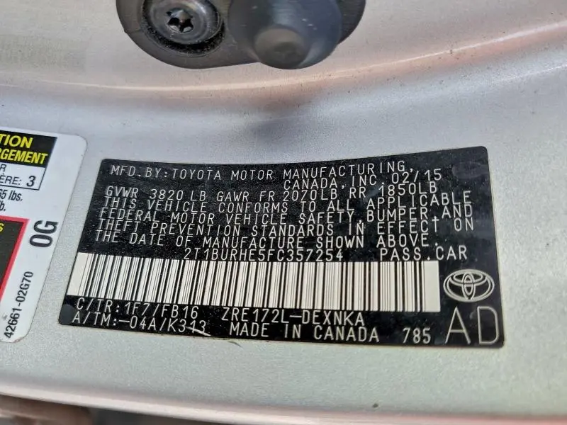 2015 TOYOTA COROLLA L  