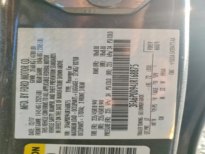2018 FORD FUSION TITANIUM/PLATINUM  
