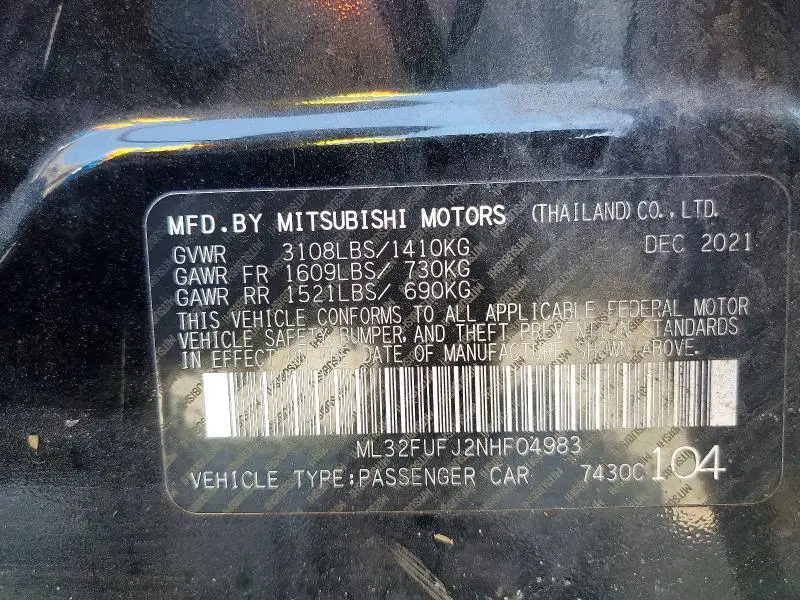 2022 MITSUBISHI MIRAGE G4 ES  