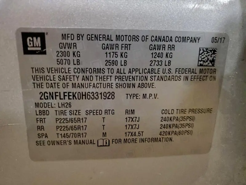 2017 CHEVROLET EQUINOX LT  