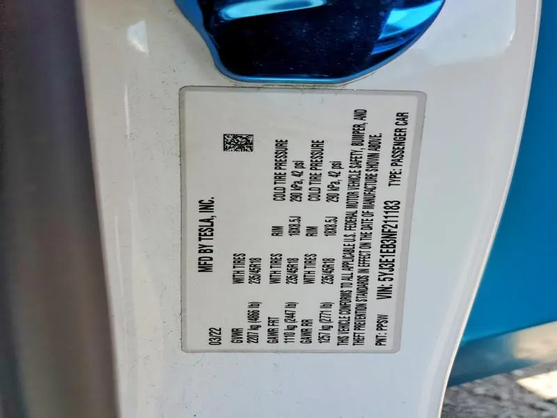 2022 TESLA MODEL 3   