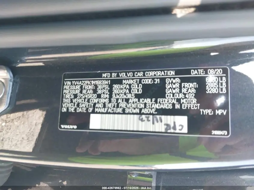 2021 VOLVO XC90 T6 MOMENTUM 7 PASSENGER