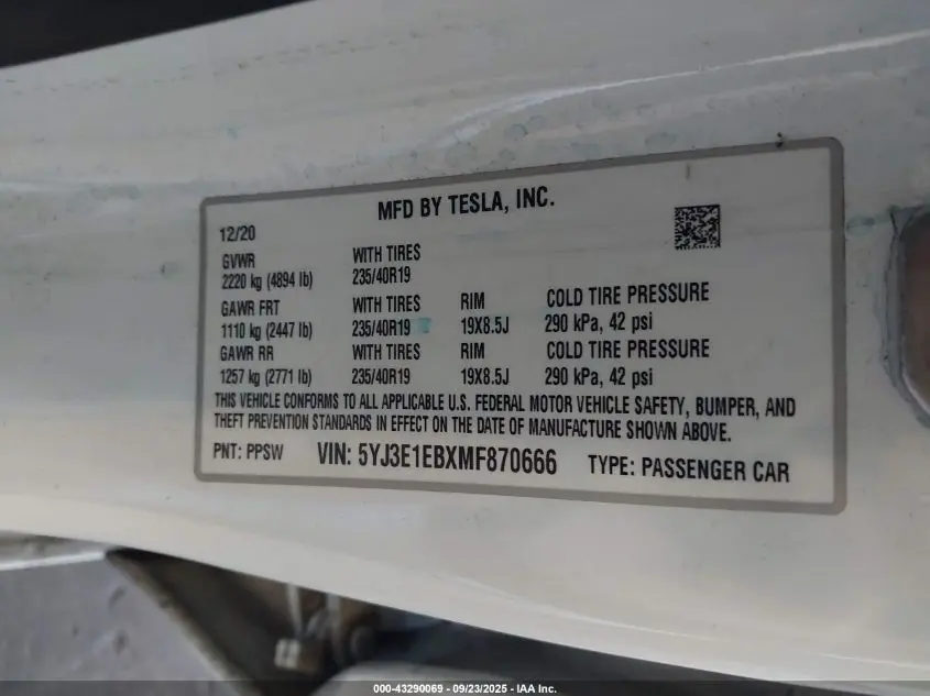 2021 TESLA MODEL 3 LONG RANGE DUAL MOTOR ALL-WHEEL DRIVE