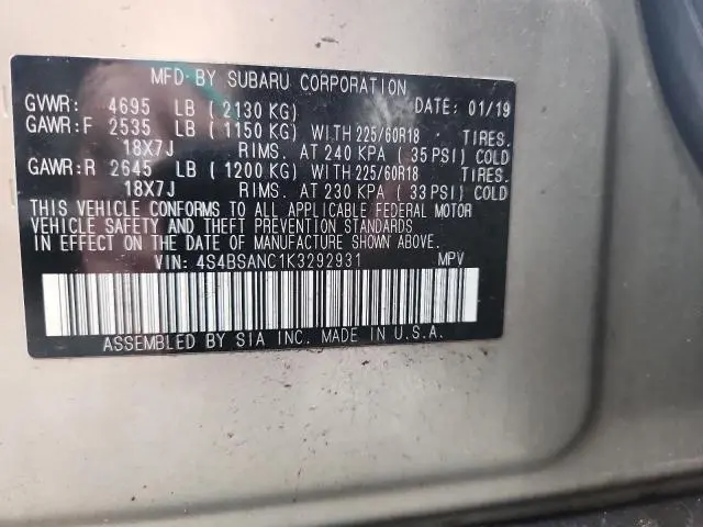 2019 SUBARU OUTBACK 2.5I LIMITED  