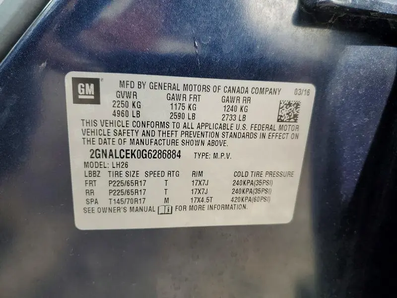 2016 CHEVROLET EQUINOX   