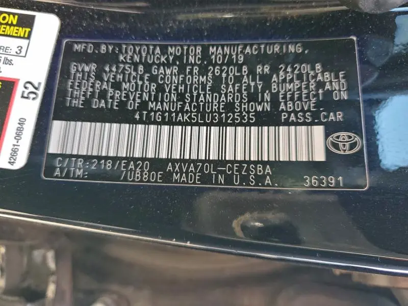 2020 TOYOTA CAMRY SE  