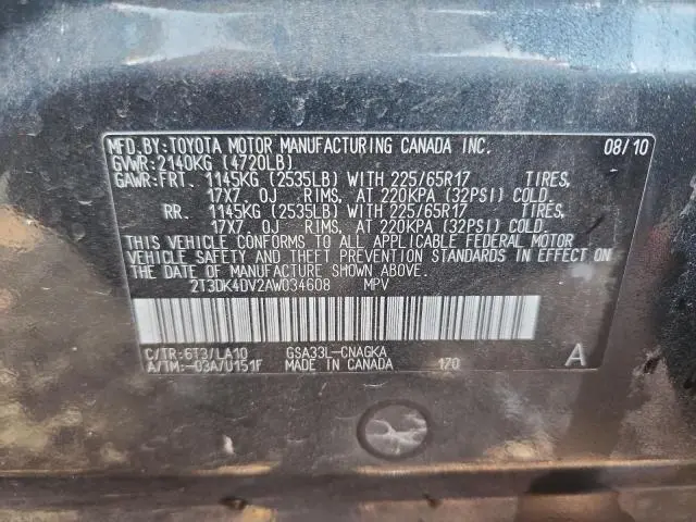 2010 TOYOTA RAV4 LIMITED  