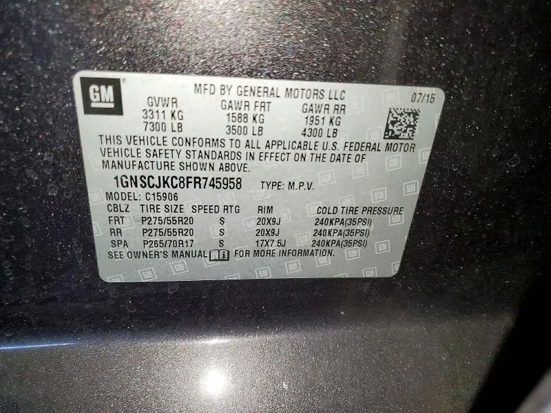 2015 CHEVROLET SUBURBAN C1500 LT  