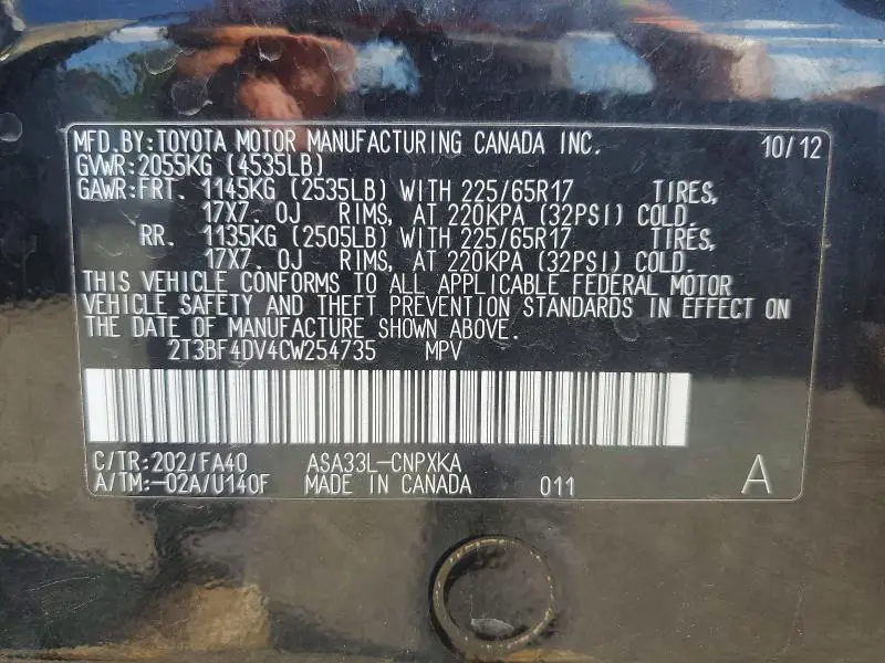 2012 TOYOTA RAV4 BASE  