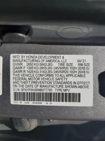 2021 HONDA PILOT SE  