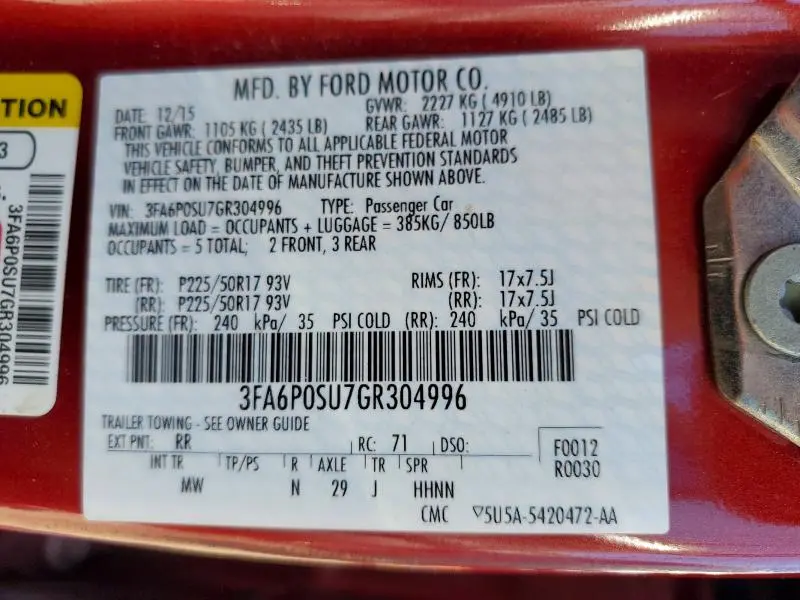 2016 FORD FUSION TITANIUM PHEV  