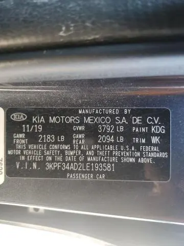 2020 KIA FORTE GT LINE  