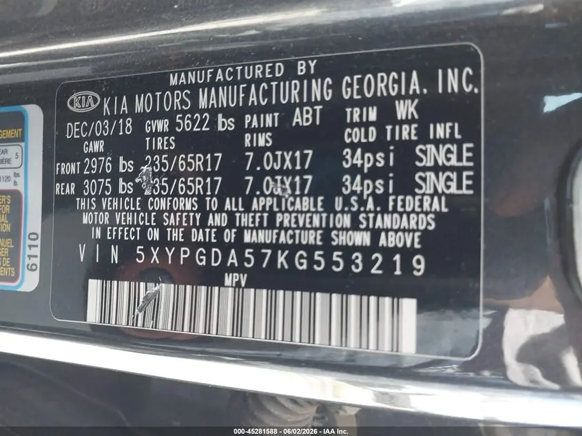 2019 KIA SORENTO 3.3L LX