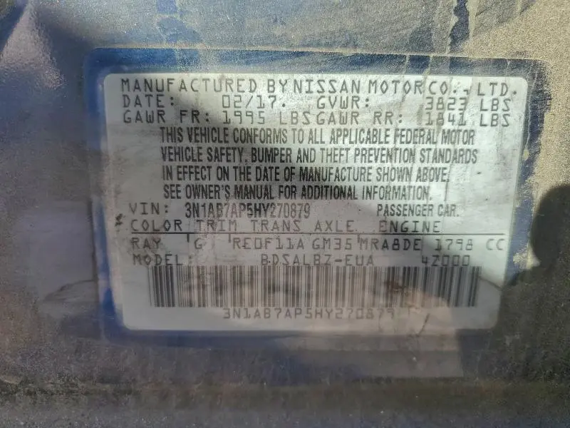 2017 NISSAN SENTRA S  