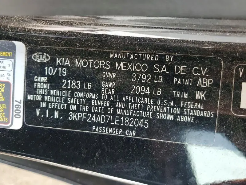 2020 KIA FORTE FE  