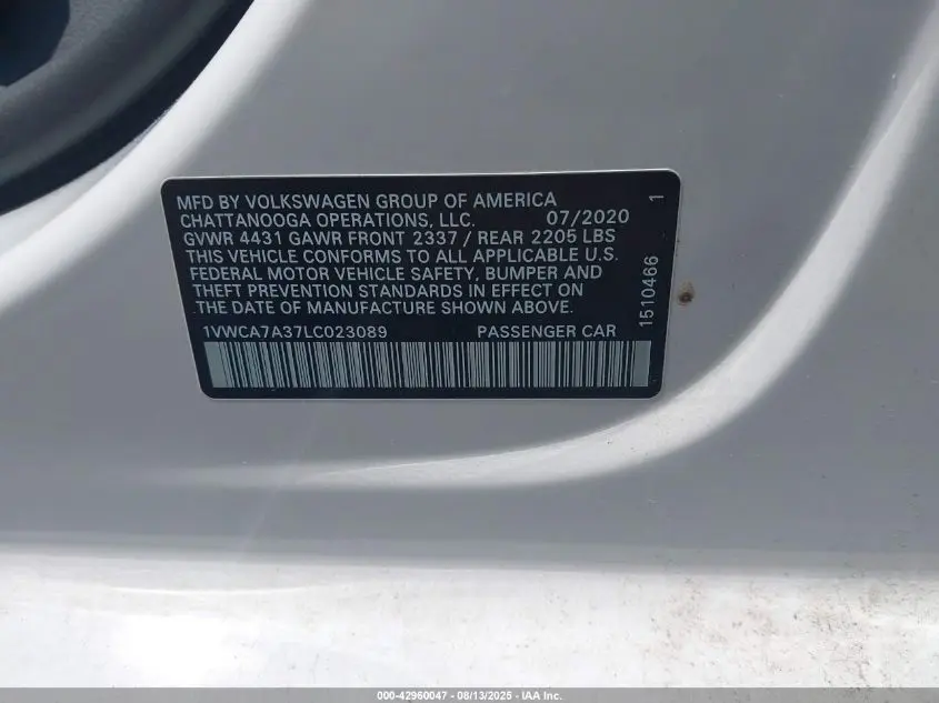 2020 VOLKSWAGEN PASSAT 2.0T SEL
