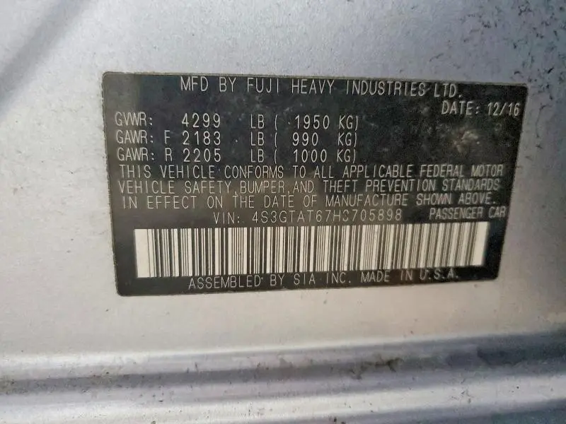 2017 SUBARU IMPREZA LIMITED  