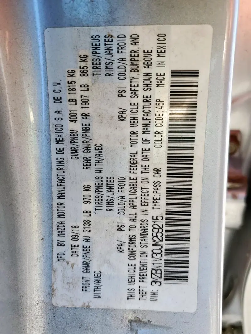 2018 MAZDA 3 TOURING  