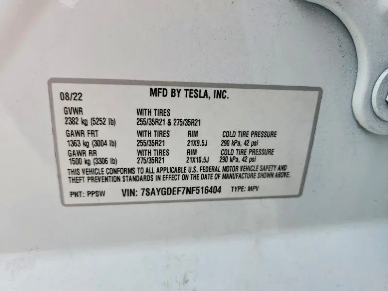 2022 TESLA MODEL Y   