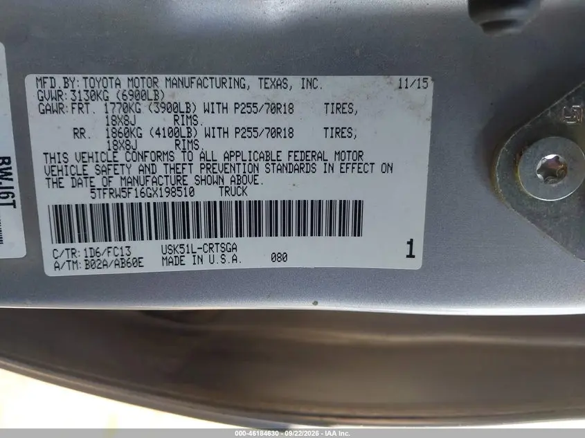 2016 TOYOTA TUNDRA SR5 5.7L V8