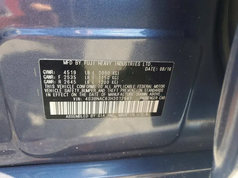 2017 SUBARU LEGACY 2.5I PREMIUM  