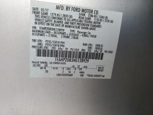 2017 FORD TAURUS SE