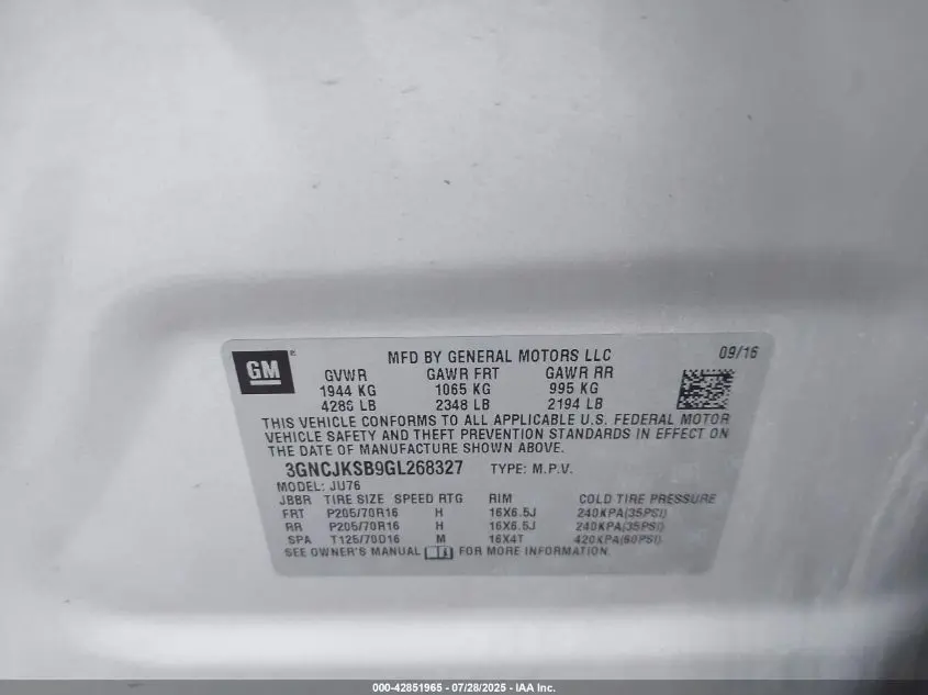 2016 CHEVROLET TRAX 1LS