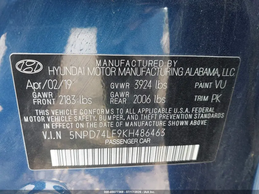 2019 HYUNDAI ELANTRA SE